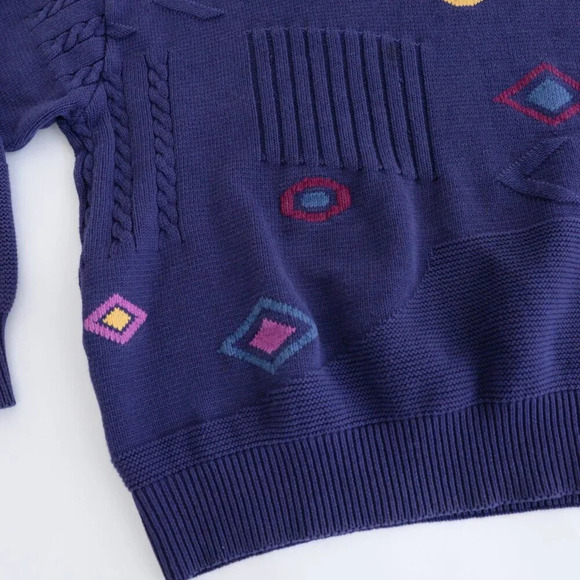Vintage Jockey Euroline Navy Knit Geometric Shapes Crewneck Sweater  L - Picture 7 of 12